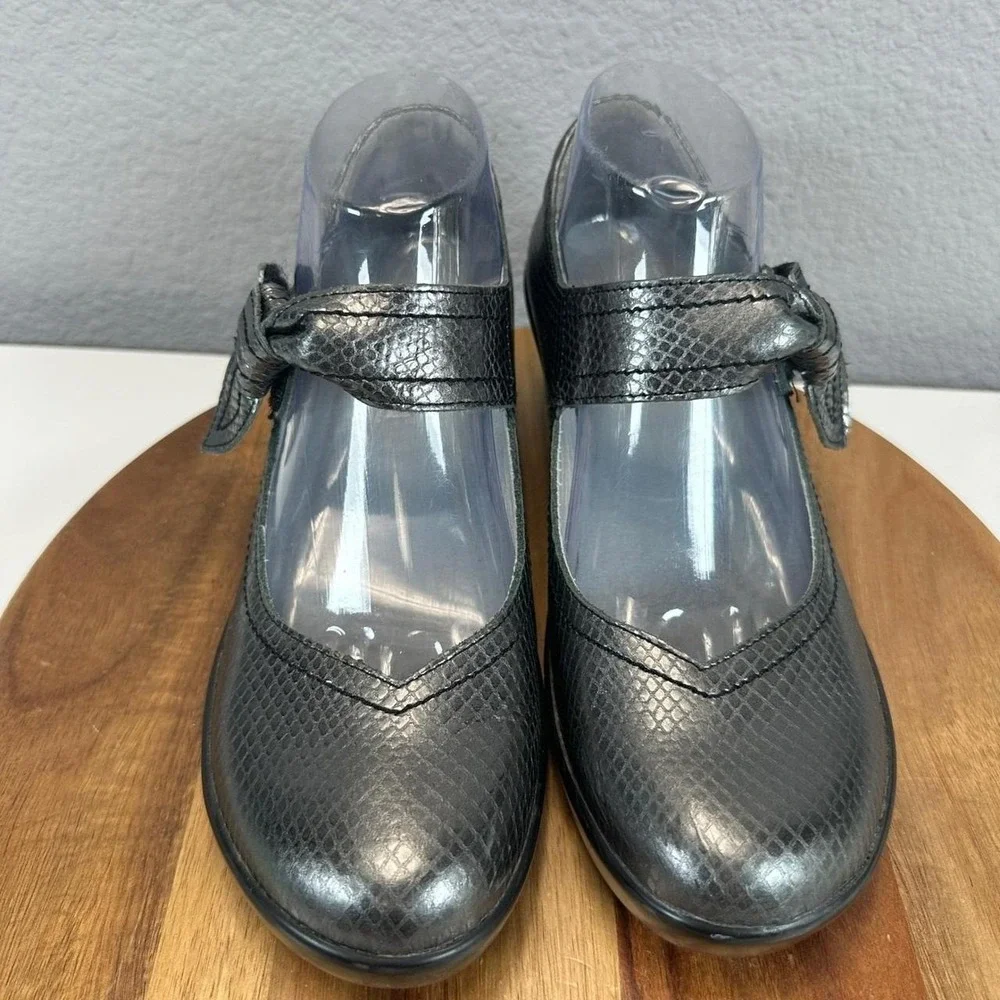 Alegria PG Lite Mary Jane Wedge Heels Pewter Snake Metallic Bow Strap ELL-703 38